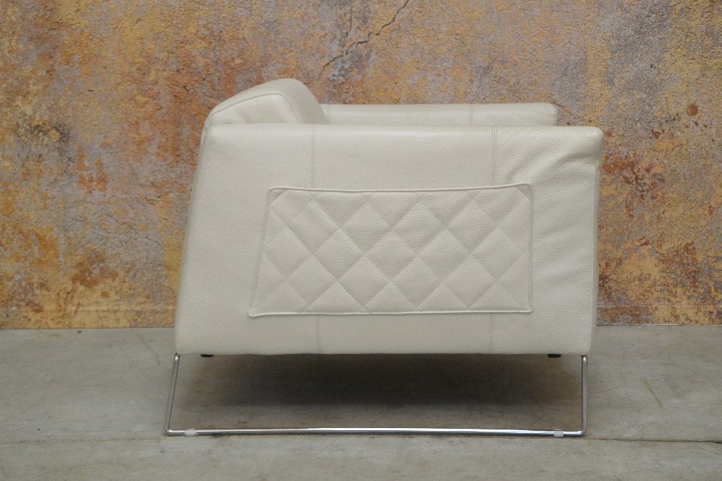 ZGANieuw witte leren Italiaande design fauteuil van Natuzzi, Huis en Inrichting, Natuzzi, Natuzzi, 75 tot 100 cm, Ophalen of Verzenden