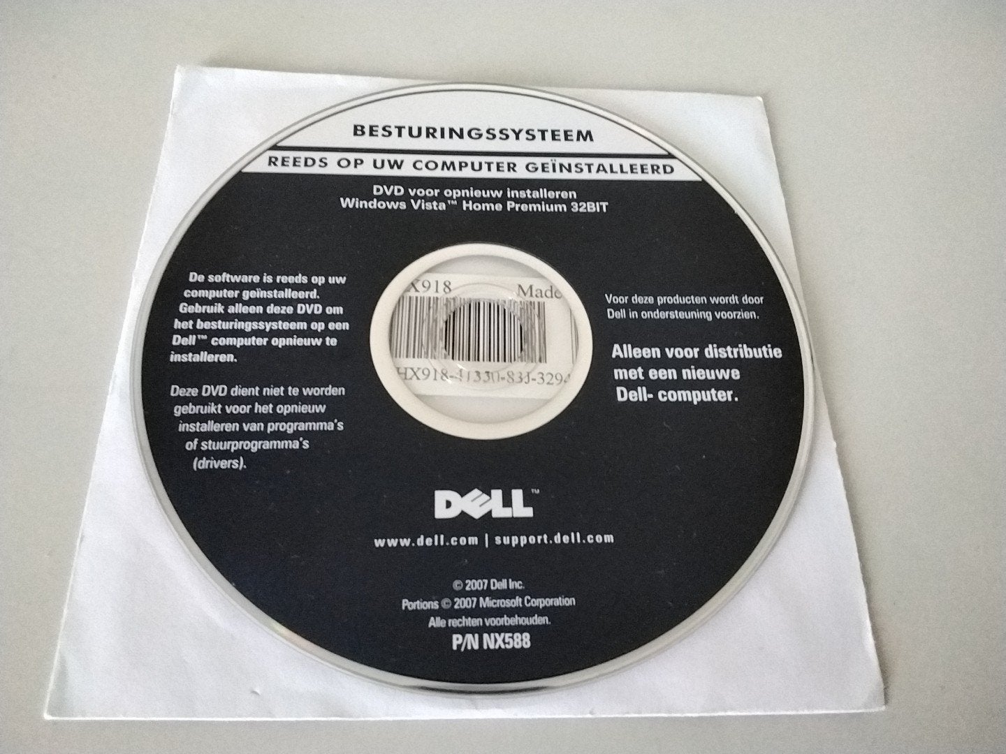 Dell Windows Vista Recovery DVD, Computers en Software, Besturingssoftware, Ophalen of Verzenden, Zo goed als nieuw, Windows