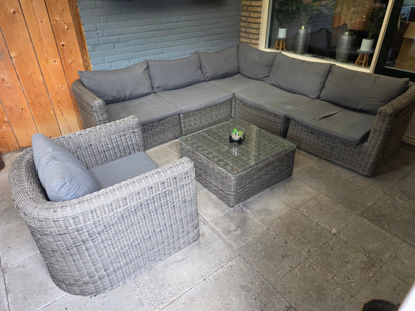 wicker tuin set, 5 zitplaatsen, Kunststof, Gebruikt, Ophalen of Verzenden