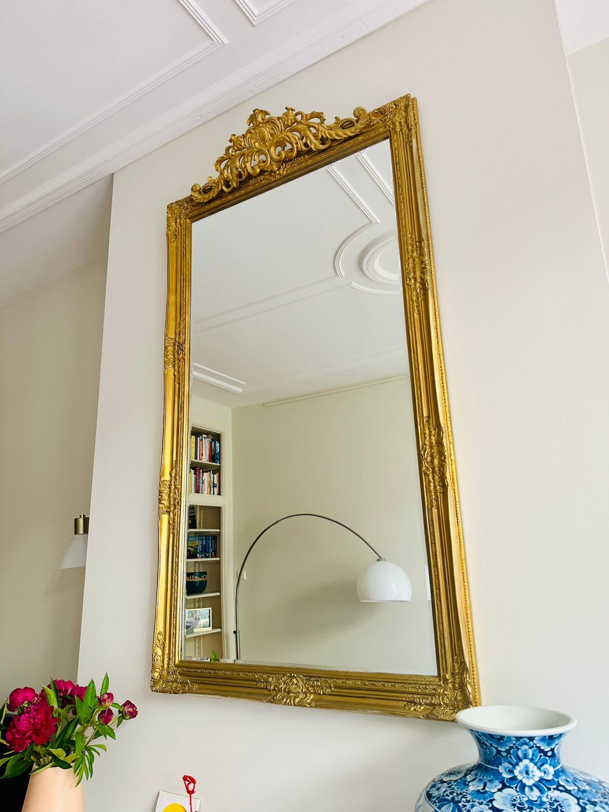 Grote gouden barok spiegel met facetgeslepen glas – 83x143cm, Huis en Inrichting, Ophalen, 100 tot 150 cm, Zo goed als nieuw, 75 tot 100 cm
