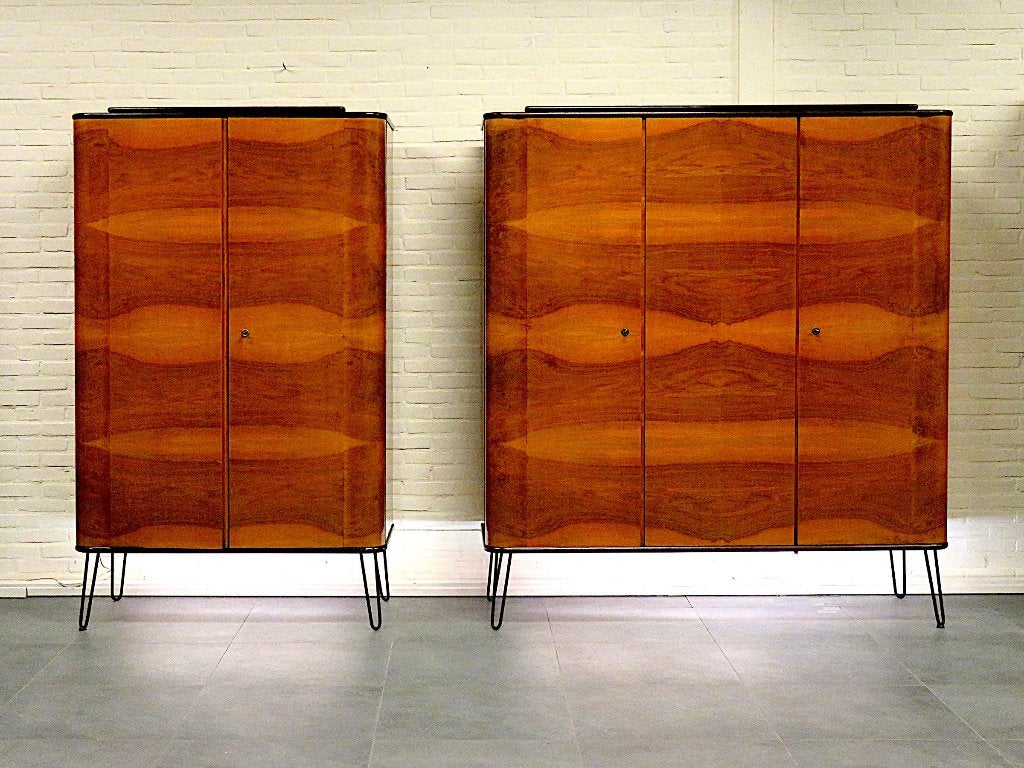 Strakke Vintage Kledingkasten Set met prachtige Houstructuur, Ophalen, Met deur(en), Gebruikt, Eikenhout