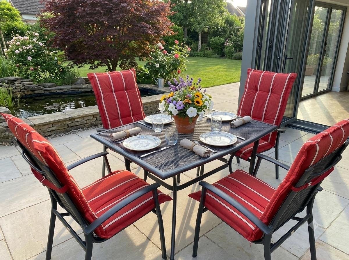 Complete tuinset met 4 stoelen en tafel, Ophalen, 4 zitplaatsen, Gebruikt, Eettafel