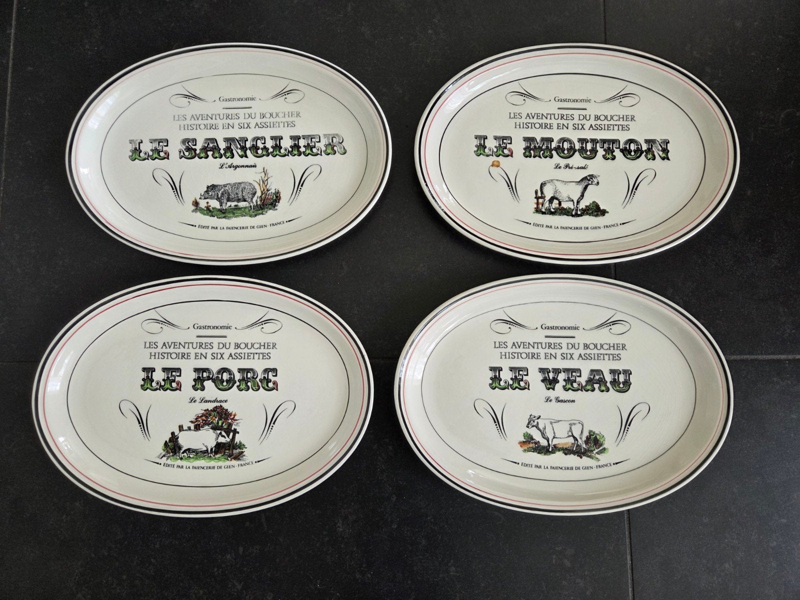 Set van 4 ovale borden Gien France - Le Mouton, Keramiek, Nieuw, Ophalen of Verzenden, Guy Degrenne