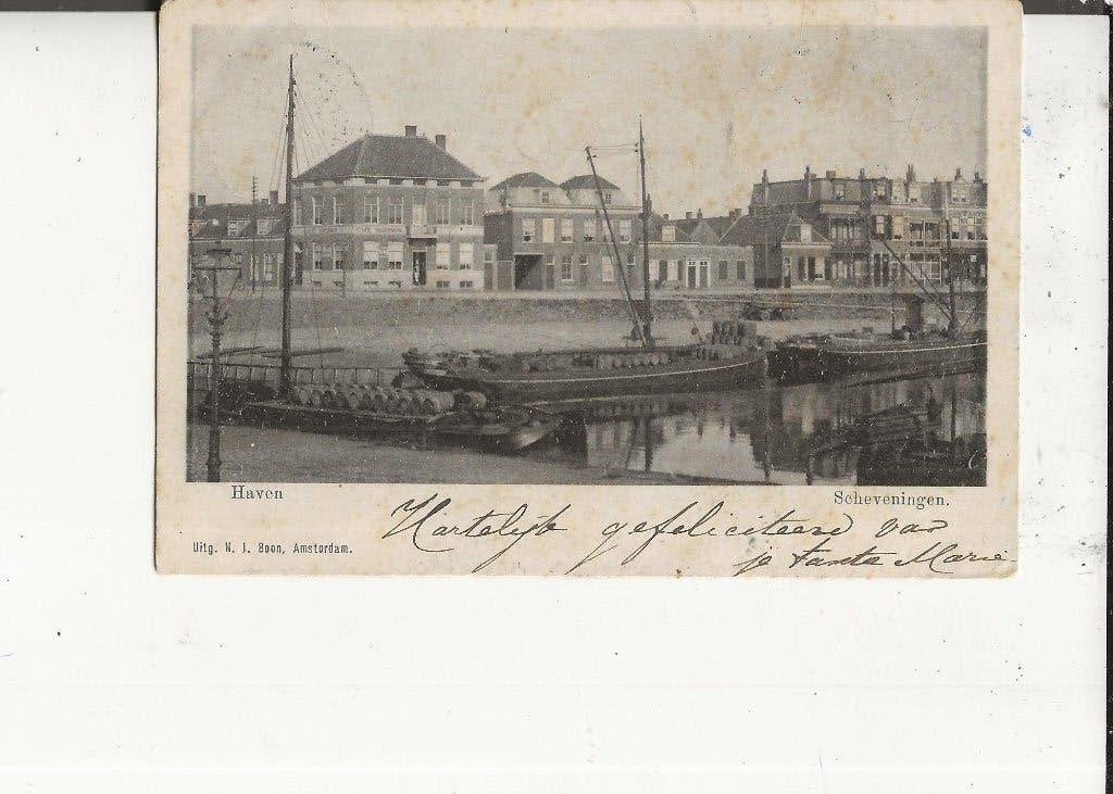 Scheveningen Havenkade met vrachtschepen 28 juni 1900, Ophalen of Verzenden, Voor 1920, Gelopen, Zuid-Holland