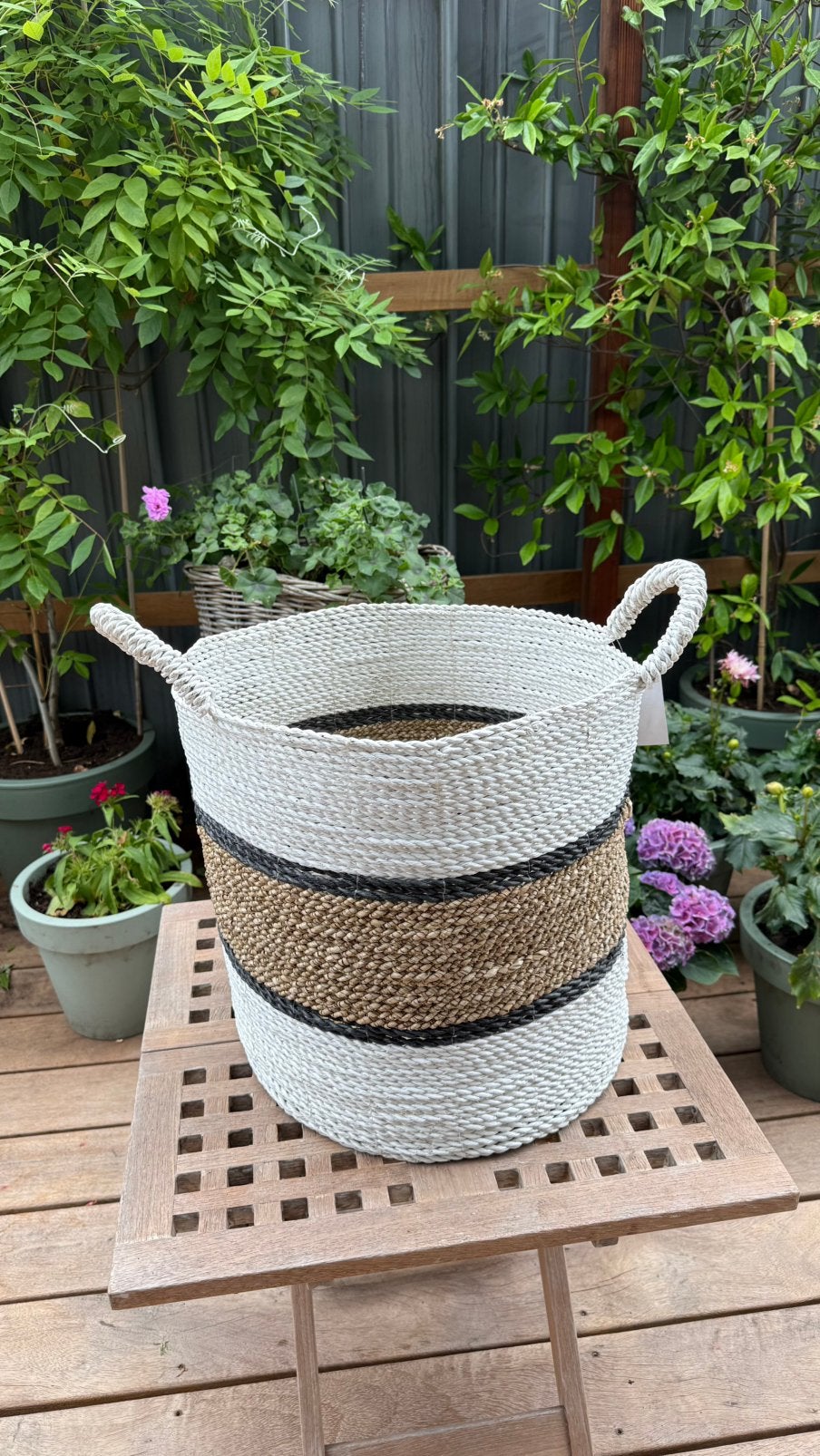 Mand voor planten of kussentjes (prijskaartje zit er nog aan, Overige materialen, Met handvatten, Mand, Rond