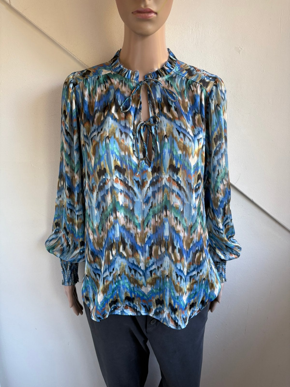 Dante6 blouse top maat 2 = M blauw bruin gouddraad, Ophalen of Verzenden, Zo goed als nieuw, Maat 38/40 (M), Blauw
