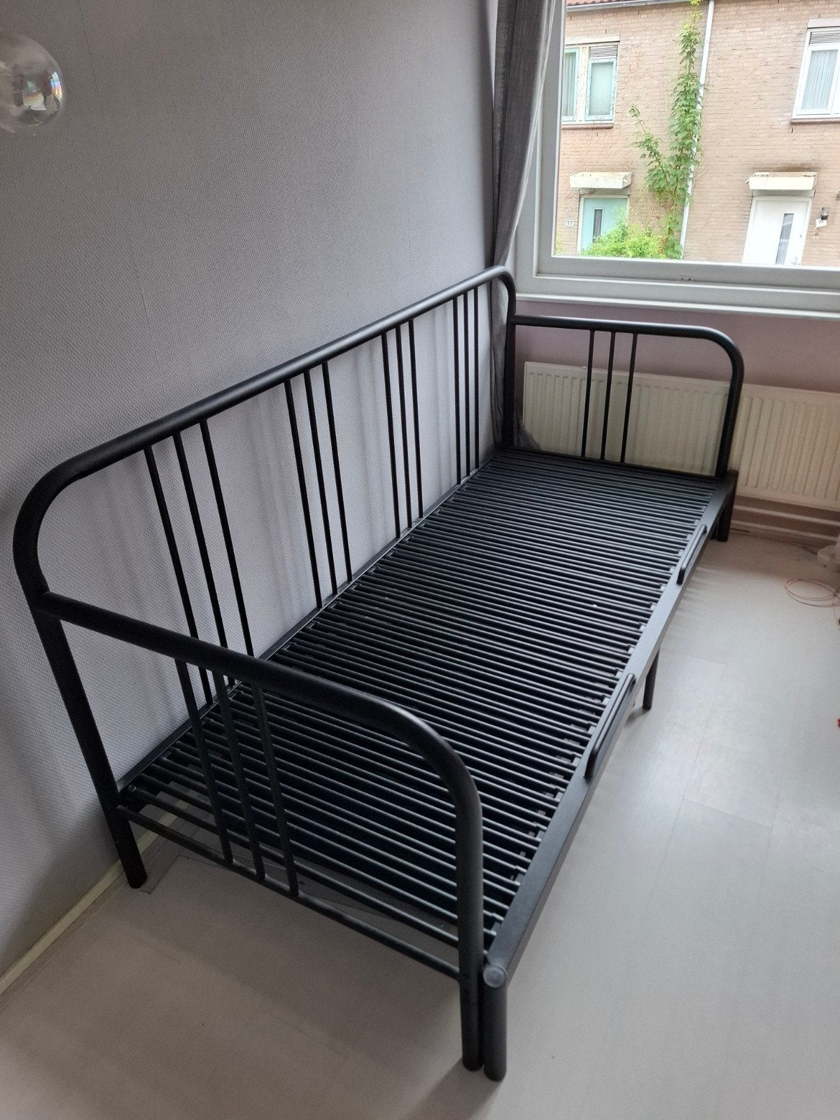 IKEA Fyresdal slaapbank/dagbed zwart metaal, Ophalen, Verstelbaar, Eenpersoons, Zwart