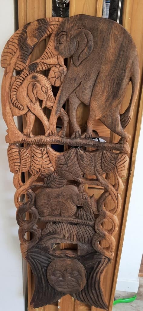 Handgesneden Afrikaans houtwerk: Olifant, Neushoorn, Zebra, Antiek en Kunst, Ophalen of Verzenden