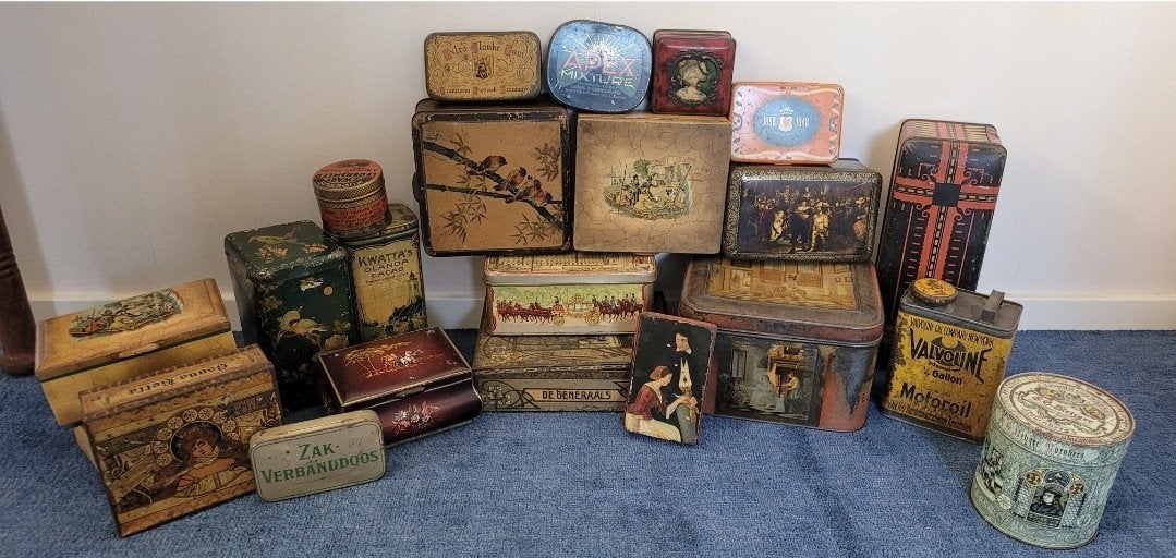 21 stuks!!! Grote collectie vintage blikken en dozen, Antiek en Kunst, Ophalen of Verzenden