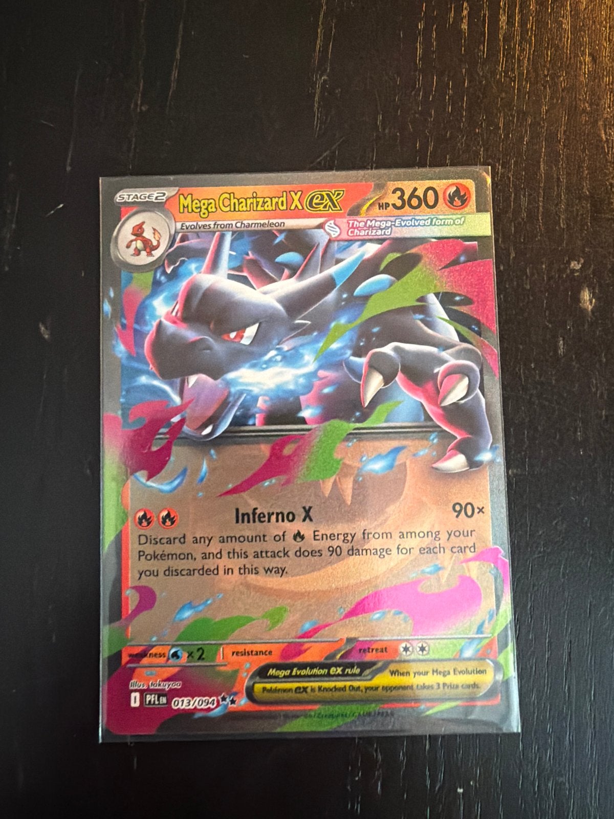 Mega Charizard X EX Pokémon Kaart - Zeldzaam en Glanzend, Ophalen of Verzenden, Zo goed als nieuw, Losse kaart, Foil