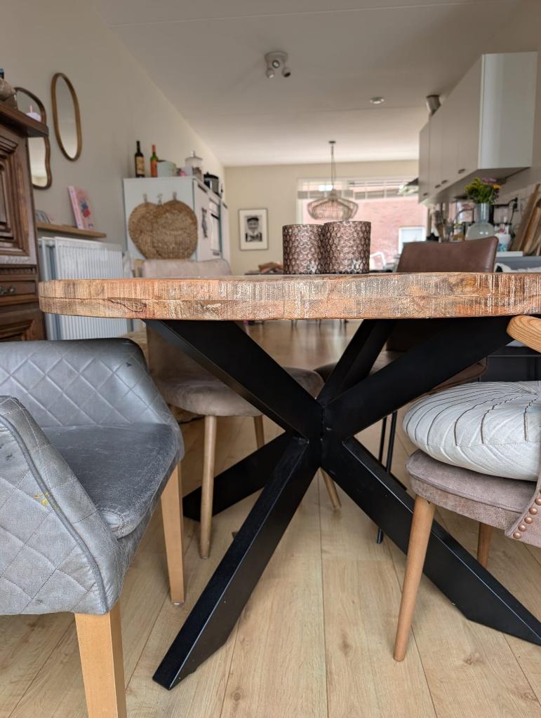 Ronde Mango houten tafel, Ophalen, Gebruikt, Rond, Vijf personen of meer