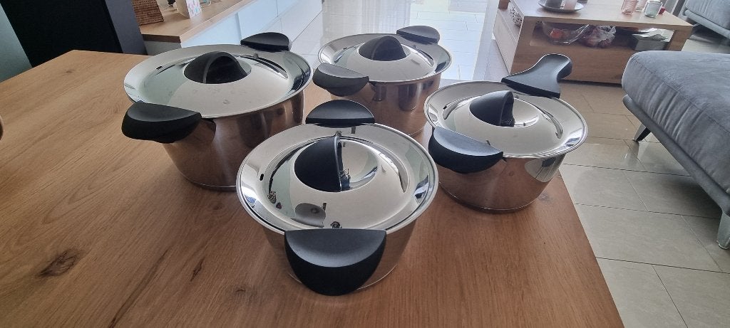 Te koop BK Q-Linair Classic Pannenset, Ophalen, Gebruikt, Rvs, Pannenset