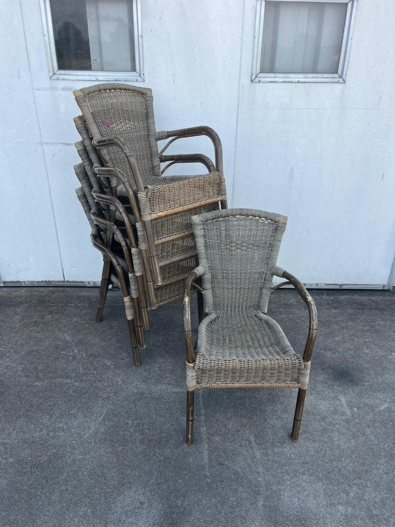 100 Terrasstoelen horeca Rotanlook stapelbaar outdoor wicker, Ophalen, Gebruikt, Overige kleuren, Kunststof