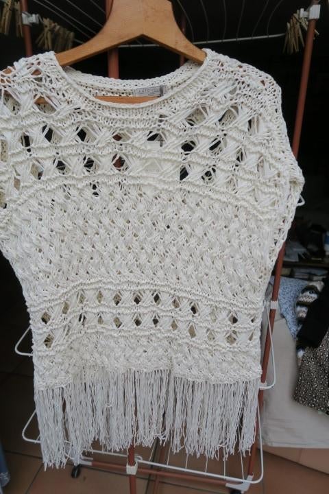 Debardeur nieuw grove brei franjes Antonelli mt 42-44, Kleding | Dames, Wit, Maat 42/44 (L), Nieuw, Ophalen of Verzenden