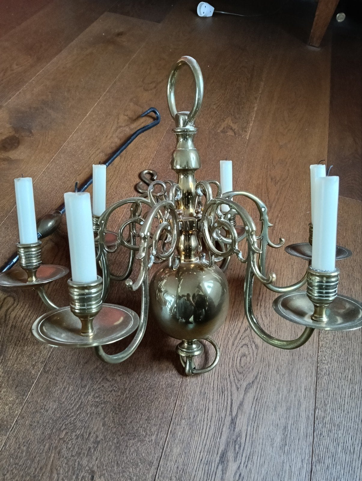 Antieke Hollandse Geelkoperen Bolkroonluchter ca. 1840, Ophalen of Verzenden