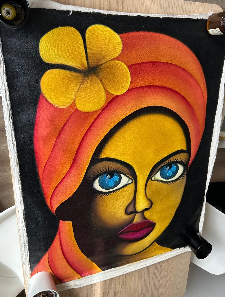Handgeschilderd doek | Cubaanse kunst| psychedelisch portret, Antiek en Kunst, Ophalen of Verzenden, Overige stijlen, Gesigneerd