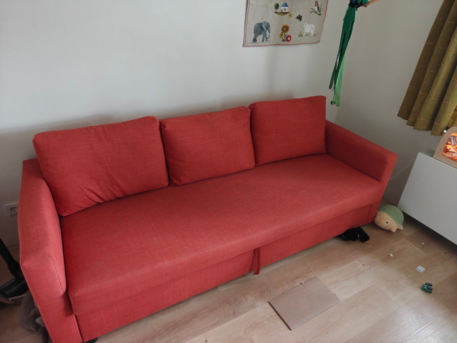 ikea slaapbank friheten, Huis en Inrichting, Ophalen, Gebruikt, Tweepersoons, Oranje