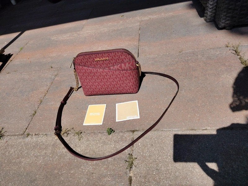 Michael kors jet set travel crossbody logoprint bordeauxrood, Ophalen of Verzenden, Zo goed als nieuw, Rood, Schoudertasje
