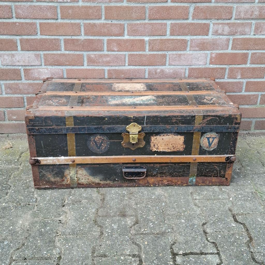 Antieke reiskoffer / scheepskist - Vintage koffer, Ophalen