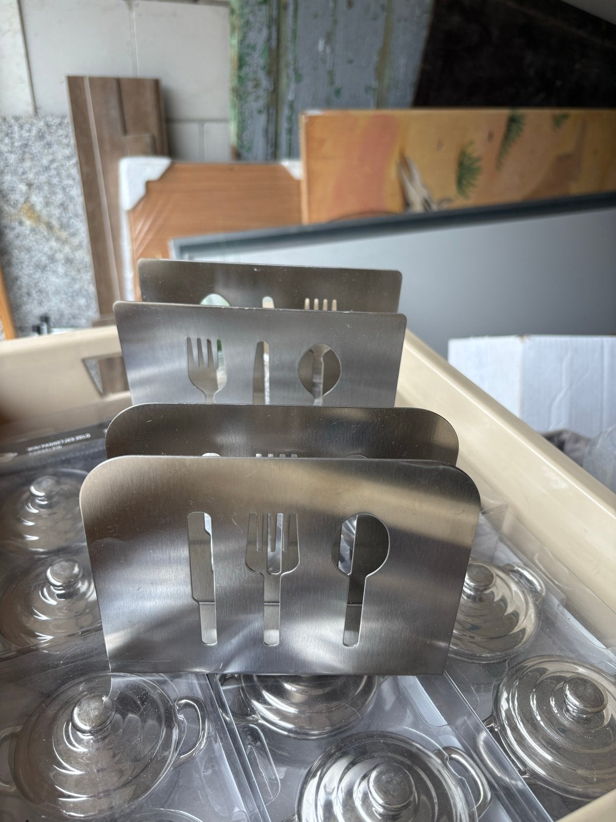 Metalen Servethouder met Bestekuitsparingen 12 st, Zilver, Ophalen of Verzenden, Metaal, Overige typen