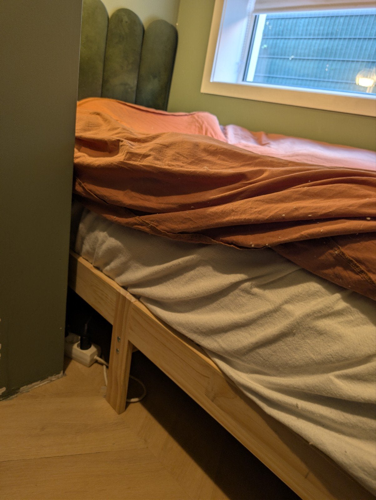 bed 100*220, frame, matras, topper en wandkussens groen, Huis en Inrichting, Ophalen, Eenpersoons, 220 cm, 100 cm