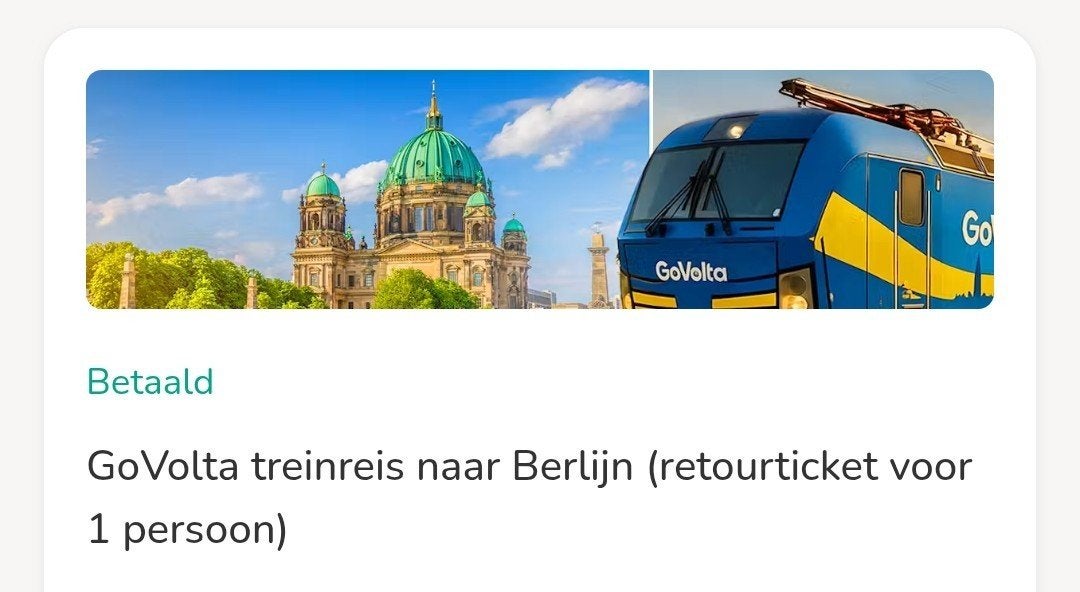 Treintickets Berlijn GoVolta via vakantieveilingen, Drie personen of meer, Trein, Buitenland, Met bestemming of datum