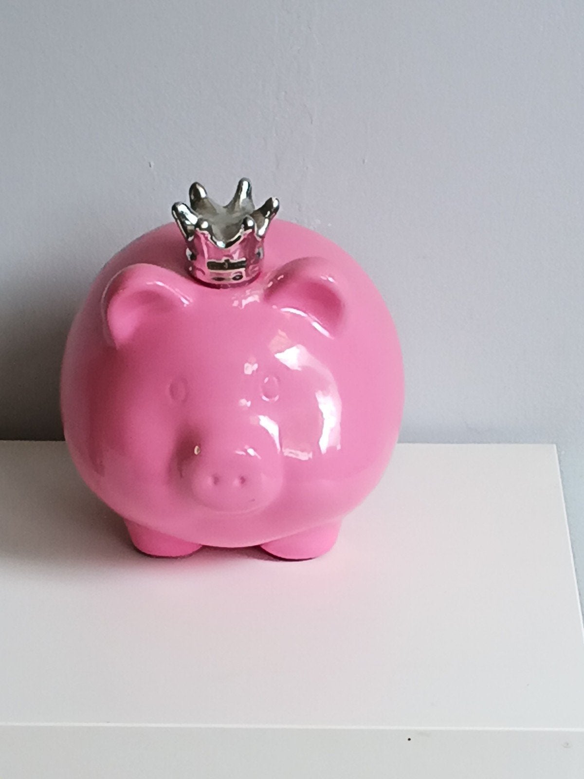 Schattig roze spaarvarken met zilveren kroon, Ophalen, Zo goed als nieuw, Steen, Aardewerk of Keramiek, Dier