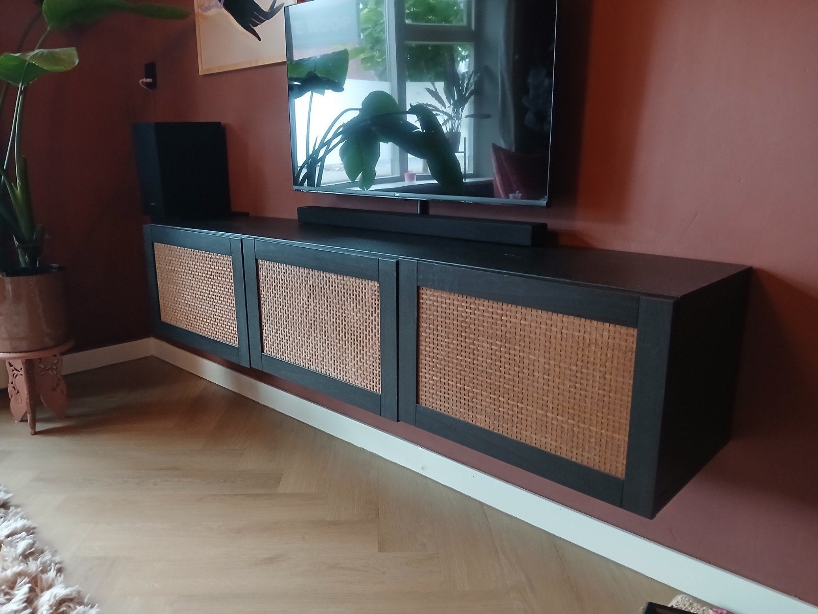 Ikea Besta TV meubel met rotan deuren, Ophalen, Gebruikt, 150 tot 200 cm, Minder dan 100 cm