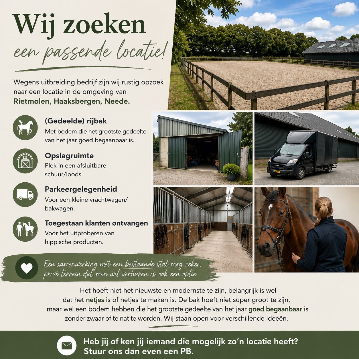 Gezocht: rijbak met schuur of loods