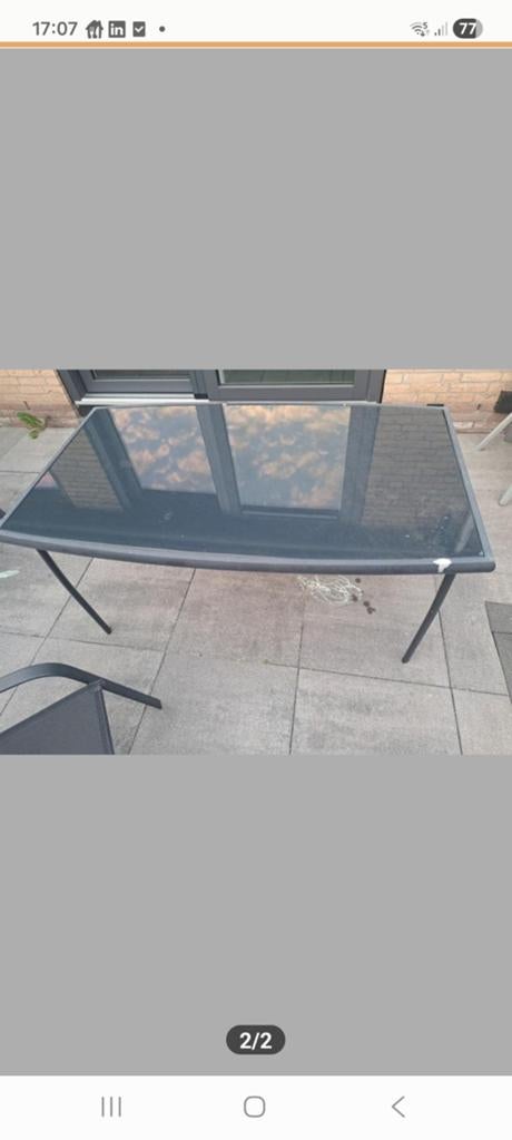 Glazen tuintafel met aluminium frame, Tuin en Terras, Ophalen, Gebruikt, Rechthoekig, Aluminium