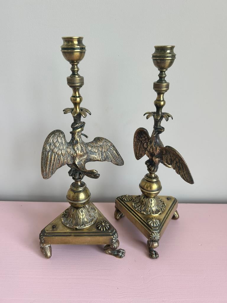 Antieke Empire stijl adelaar kandelaren ca.1900., Ophalen of Verzenden, Overige materialen