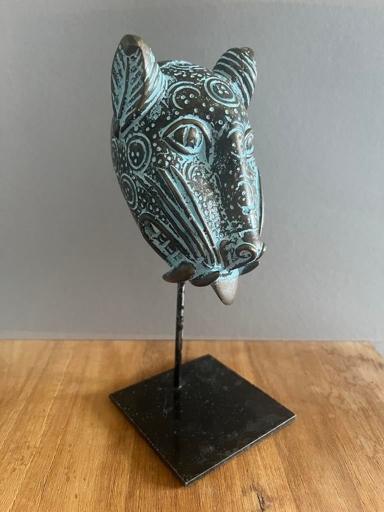 Afrikaanse luipaardkop brons uit Benin, Ophalen of Verzenden