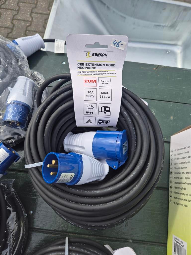 CEE verlengkabel neopreen 20M - 16A/250V, max 3680W, Benson Electric, Onbekend, raadpleeg verpakking, Nieuw, Ophalen of Verzenden