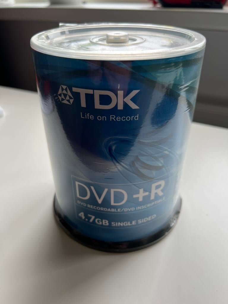 TDK dvd spindels van 100 dvd., Ophalen of Verzenden, Nieuw, Dvd, Op spindel