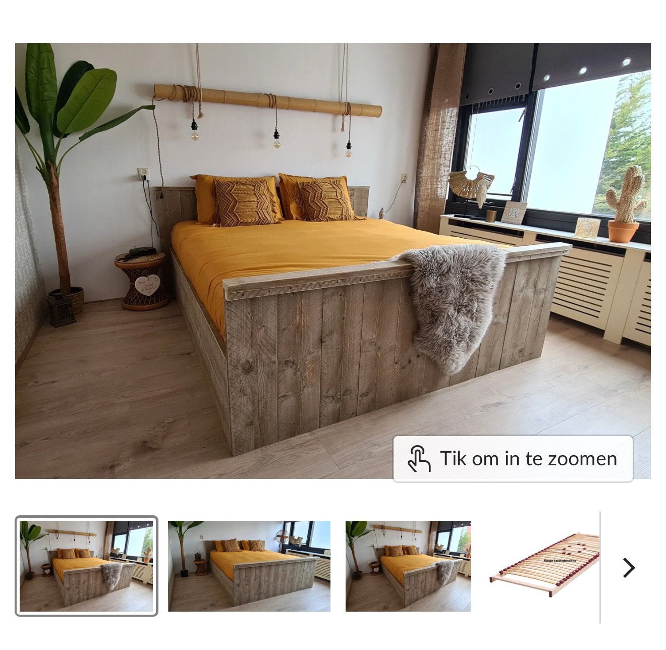 Prachtig steigerhouten bed 160x200, inclusief lattenbodems., Ophalen, Steigerhout, Tweepersoons, Zo goed als nieuw