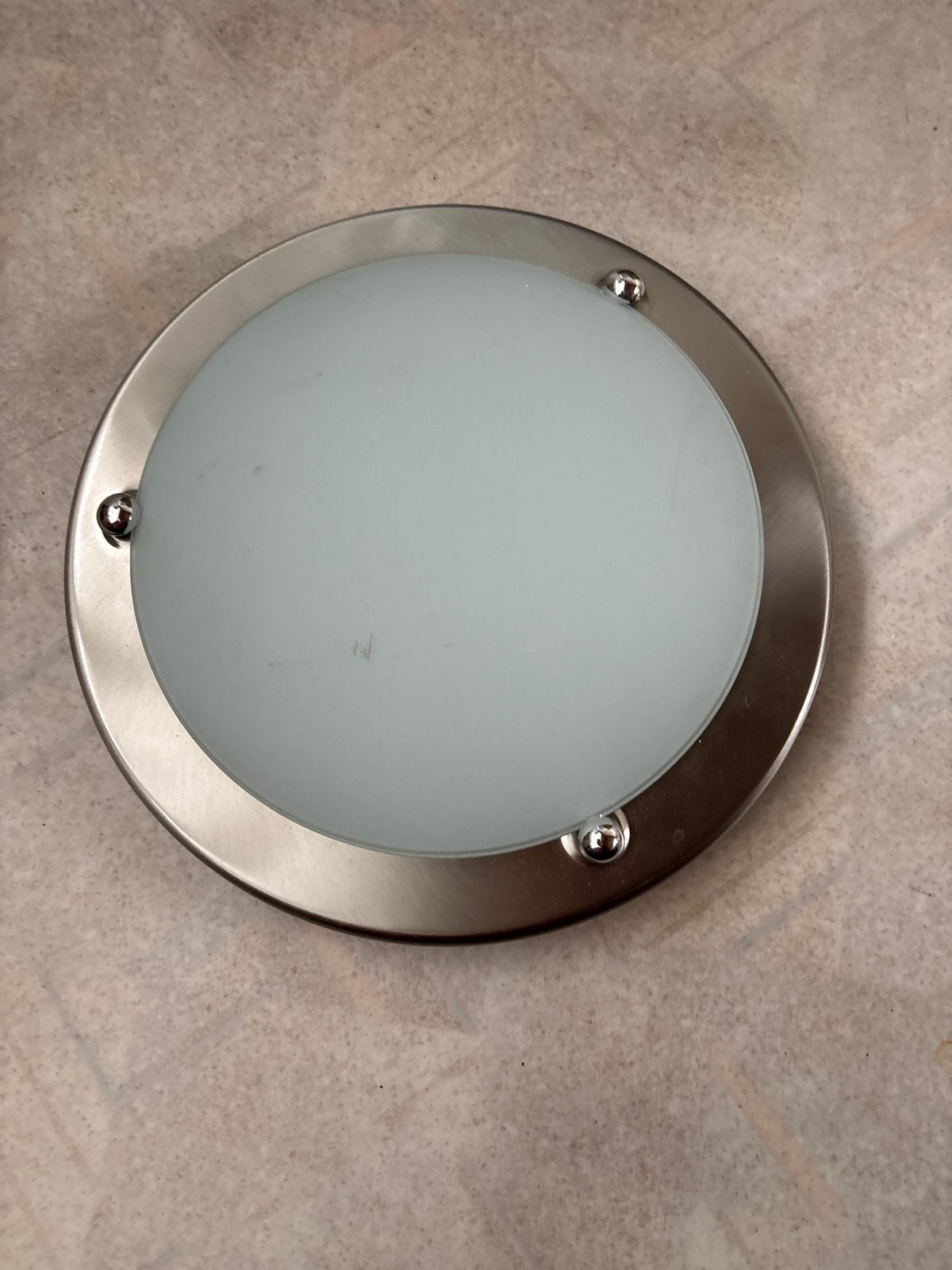 Ronde Plafondlamp RVS met Melkglas - Modern Design, Ophalen of Verzenden, Gebruikt