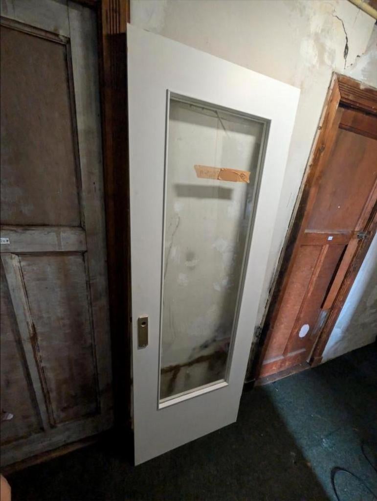 Binnendeur met glas - 73 cm - Stompe deur, Doe-het-zelf en Verbouw, Deuren en Horren, Ophalen, Gebruikt, Binnendeur, Glas