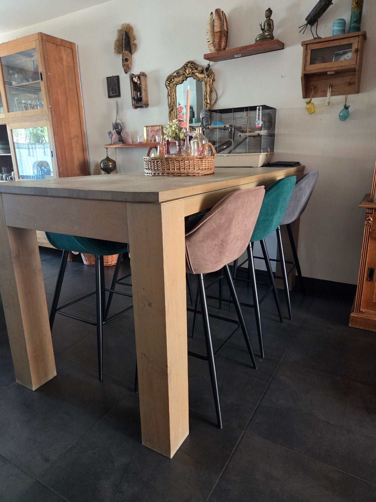 Eikenhouten bartafel - 210x100 cm - Zo goed als nieuw, Huis en Inrichting, Tafels | Eettafels, Ophalen, Eikenhout, 200 cm of meer