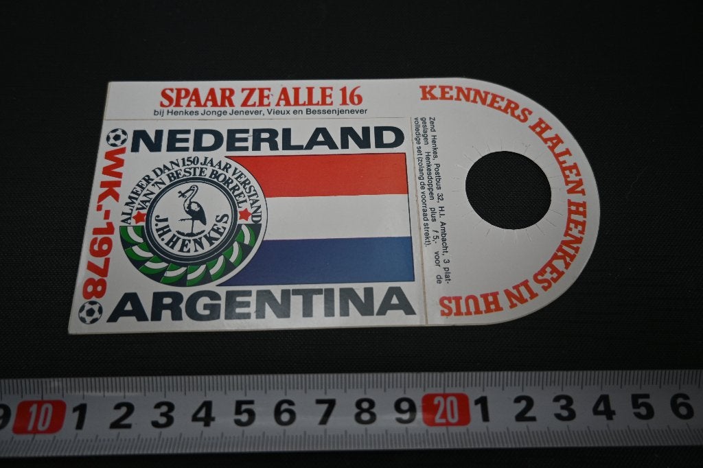 sticker WK1978 Argentinia Nederland HENKES Jonge jenever, Ophalen of Verzenden, Zo goed als nieuw