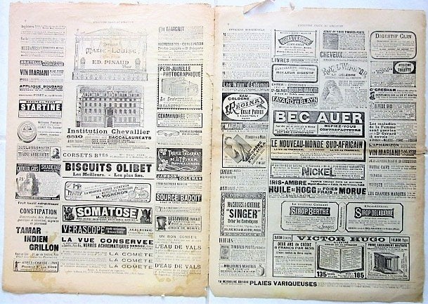 Originele franse advertenties reclames uit 19e eeuw, Ophalen of Verzenden, Gebruikt, Overige typen