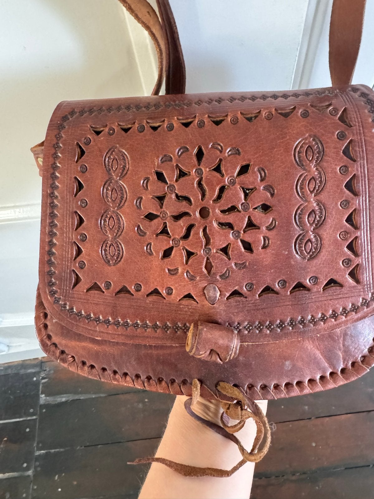 Leren Hippie Tas Ibiza Stijl - Handgemaakt schoudertas, Ophalen of Verzenden, Gebruikt, Bruin, Schoudertasje