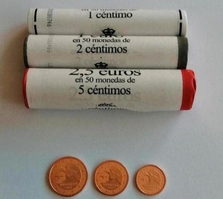 Andorra (1,2,5) Eurocent 2018 in Originele Bank Rol UNC, Verzenden, Overige landen, 1 cent, Setje