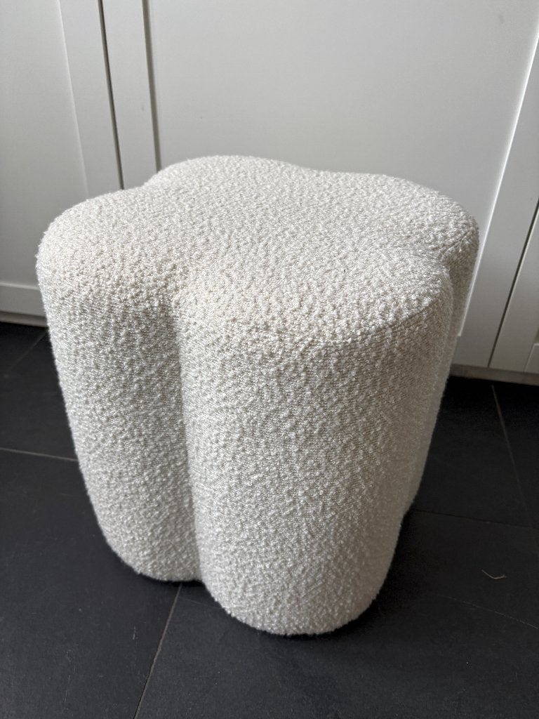 Xenos poef bouclé stof, Hout, Minder dan 50 cm, Rond, Minder dan 50 cm