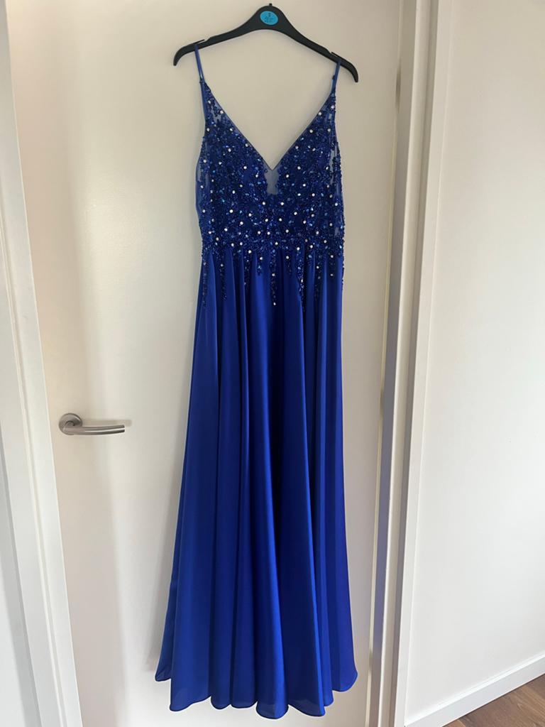 Prachtige blauwe gala jurk - Mascara London, Ophalen, Blauw, Maat 42/44 (L), Zo goed als nieuw