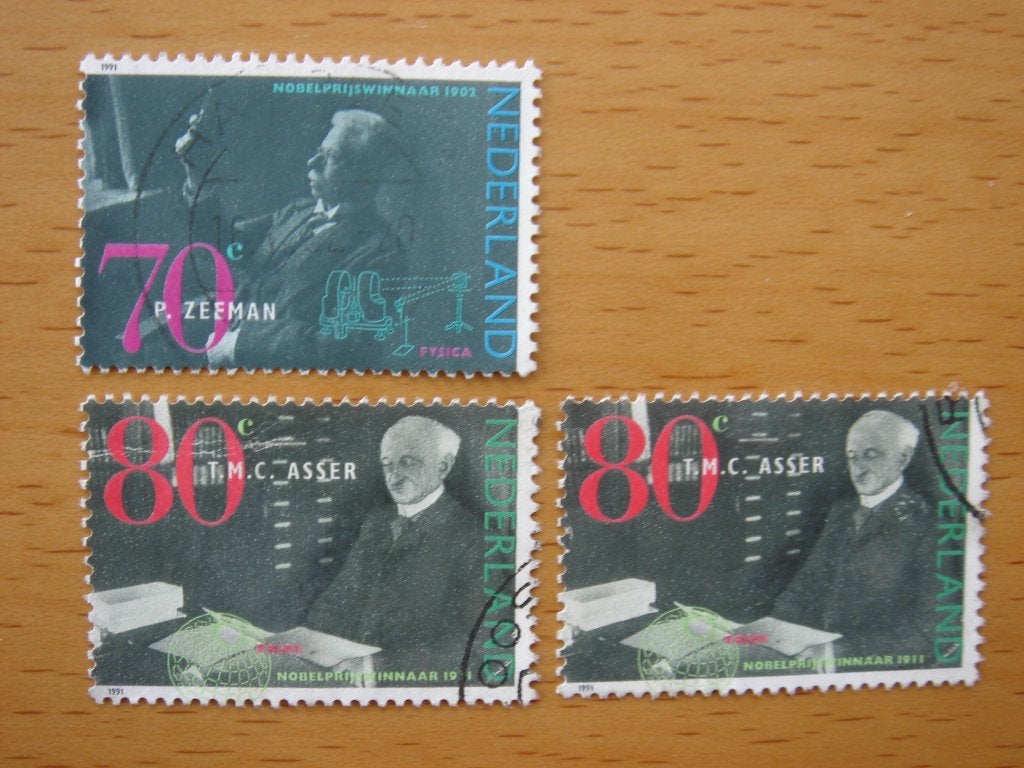 Nobelprijswinnaars 3x NVPH 1479 en 1480, Ophalen of Verzenden, Na 1940, Gestempeld