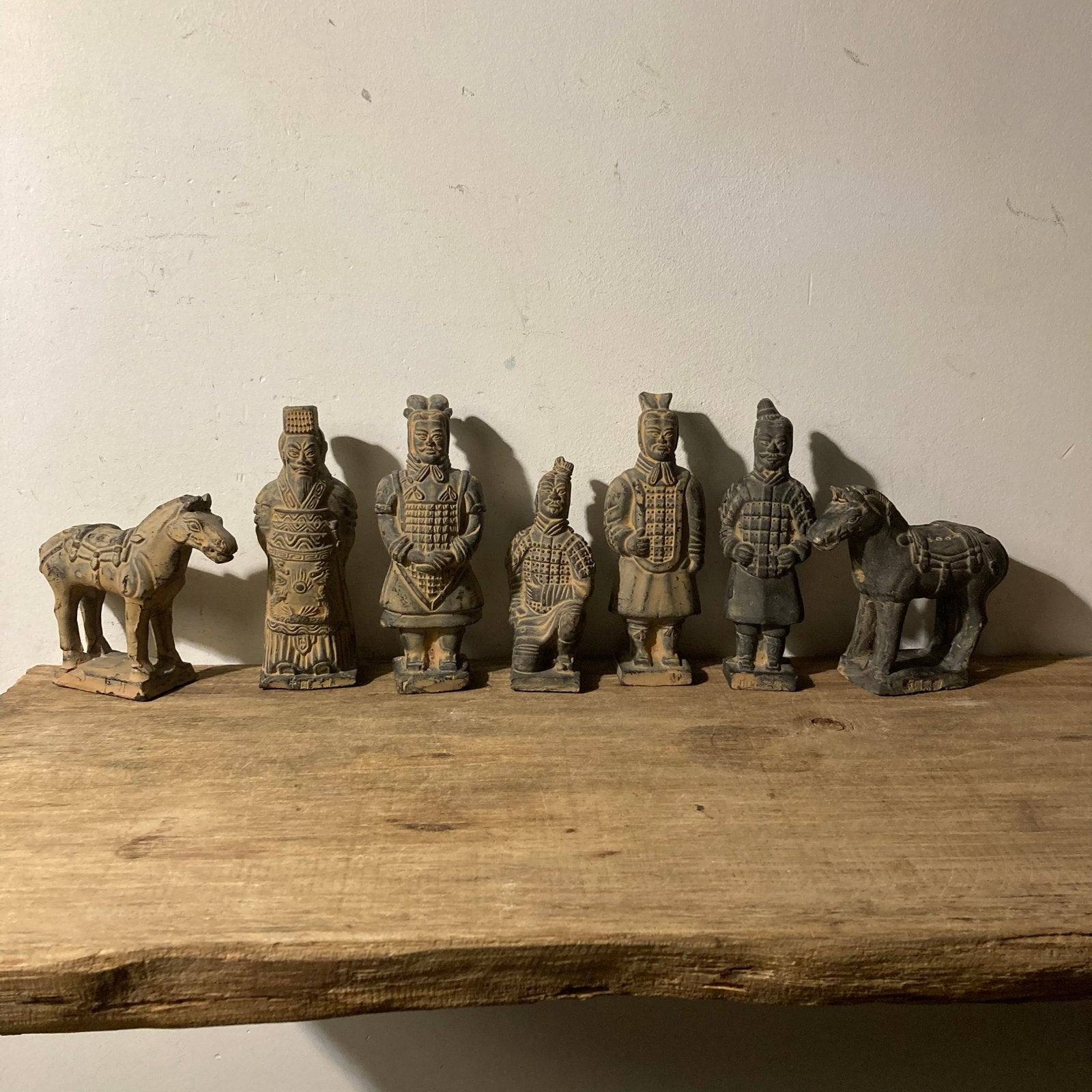 Vintage Terracotta Leger Beeldjes Set met Paarden, Ophalen of Verzenden