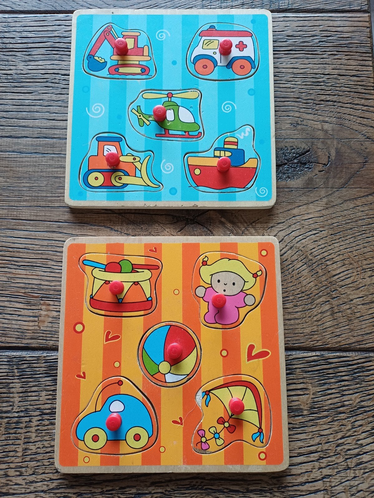 Houten Insteekpuzzels (2 stuks) - Voertuigen & Speelgoed, Ophalen of Verzenden, Gebruikt, Overige typen