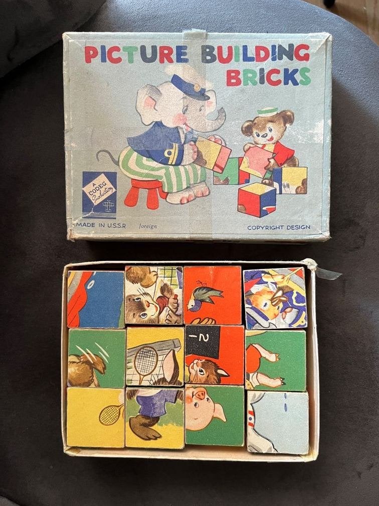 Houten blokken puzzel vintage, Ophalen of Verzenden, 10 tot 50 stukjes, Gebruikt, Van hout