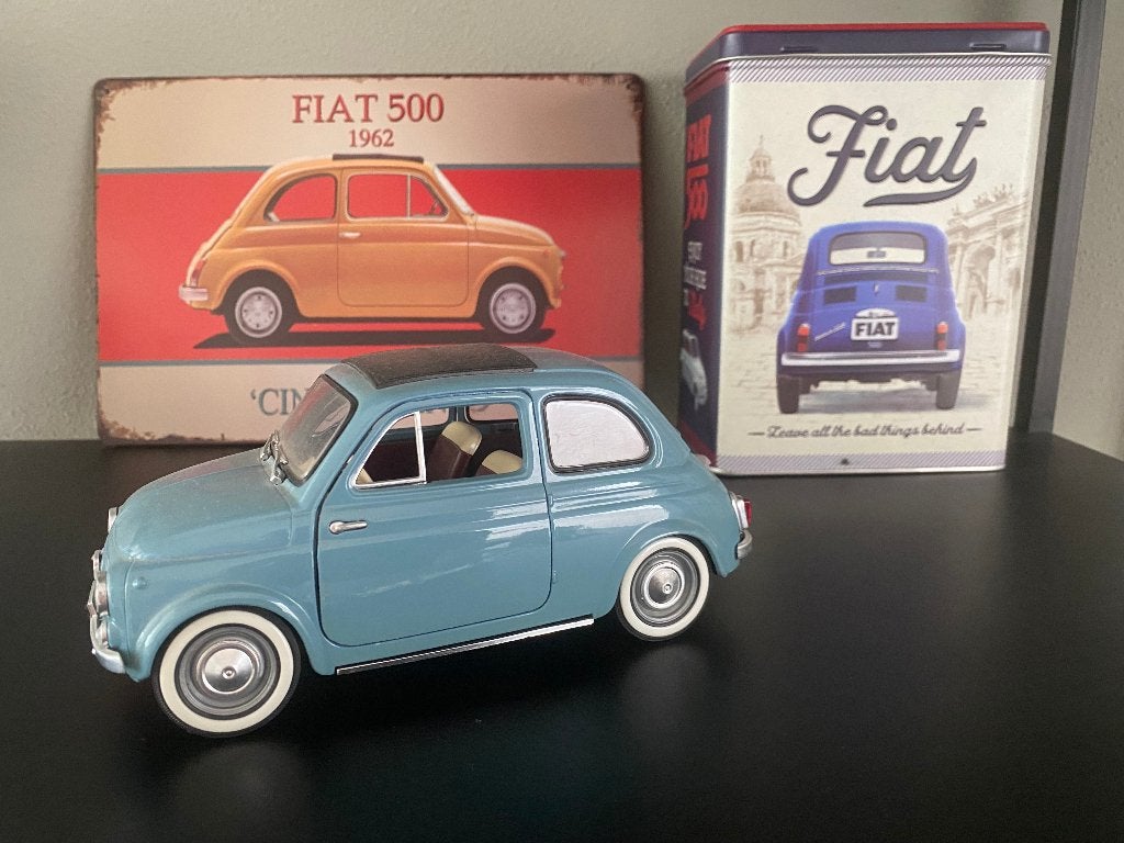 Fiat 500 1:16  Blauw/Grijs, Ophalen of Verzenden, Nieuw, Auto