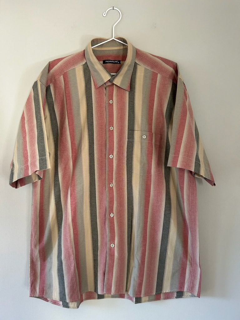 Korte mouwen heren gestreept overhemd maat XL, Beige, Ophalen of Verzenden, Zo goed als nieuw, Ferrus
